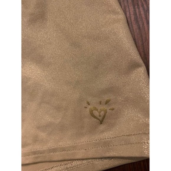 Justice active gold spandex shorts, size 18, small snag (bin G) - Picture 2 of 5